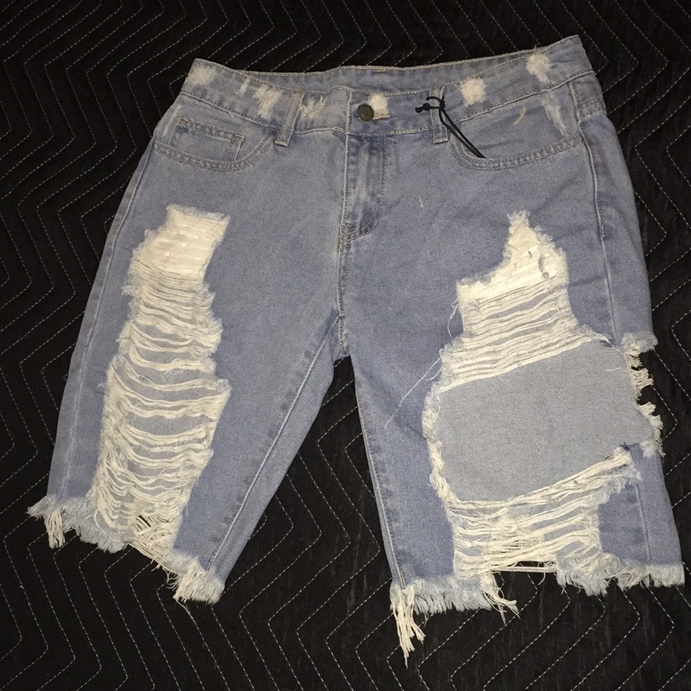 Distress denim shorts